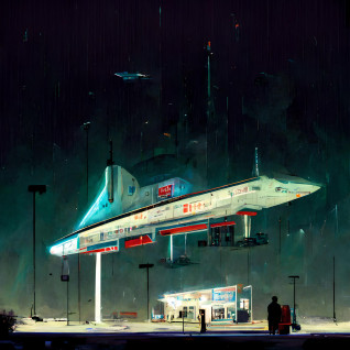 Spaceship at a gas station - Canvas (in)